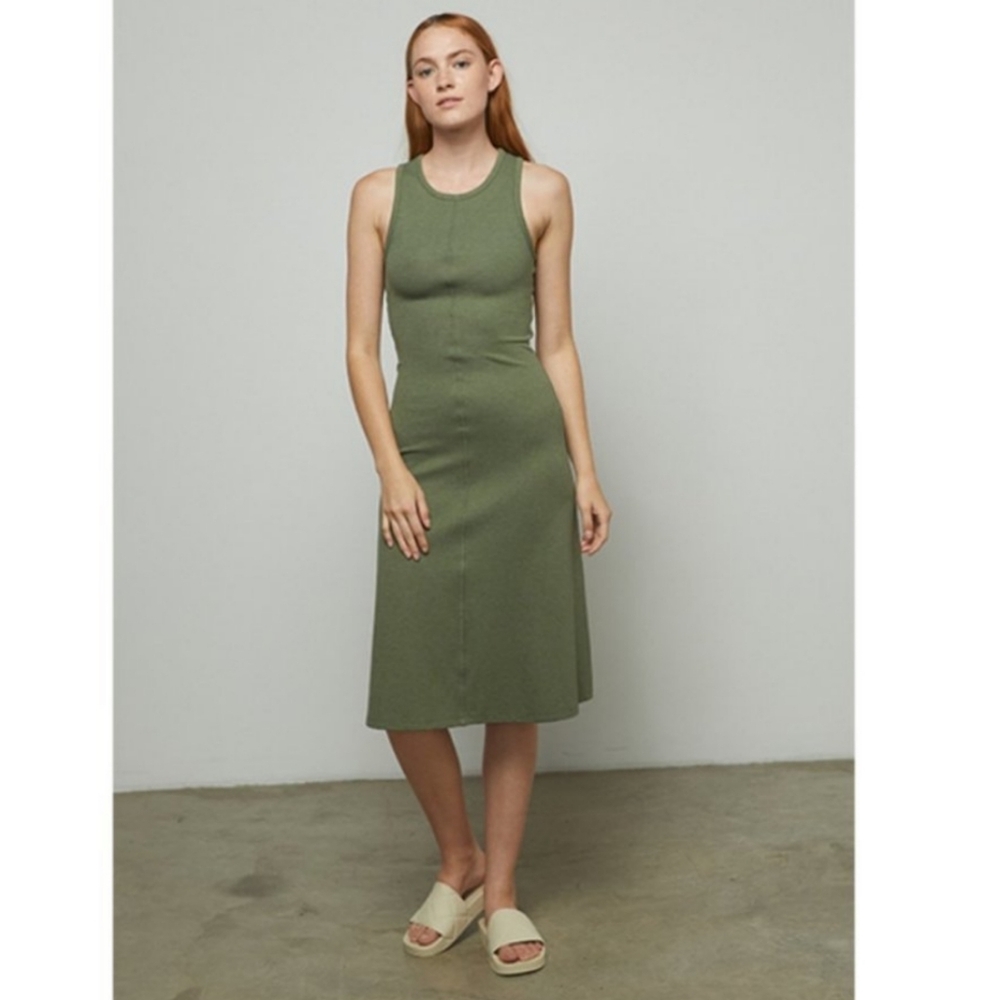 lunya NEW Restore Fitted Dress Size Medium Color Humble Green Heather - Picture 1 of 9